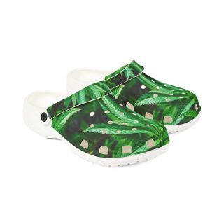 Green tropical leaf print clog shoes 4