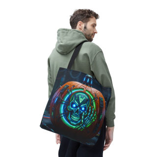 Cyber Pumpkin Skull Tote Bag | Neon Sci-Fi Halloween Tote 78