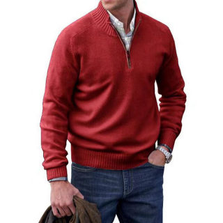 Men's Zip Stand-Up Collar Wool Sweater | Warm Pullover 4