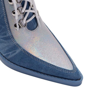 Denim Lace-Up Chelsea Boots | Pointed Toe Platform Riveted 5