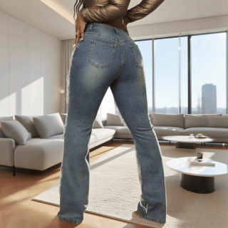 Striped Washed Fringe Denim Pants | Women's Straight Leg 2