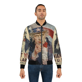 Uncle Sam Pointing Bomber Jacket | Patriotic American Flag Military Poster Aesthetic