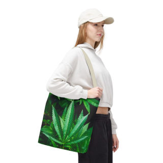 Green Cannabis Leaf Tote Bag | All-Over Print Hemp Plant Design 71