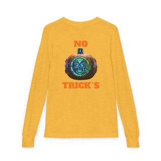Skull Pumpkin 'No Tricks' Long Sleeve Kids Tee 17