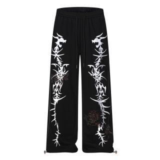 Printed Skeleton Floral Loose Pants