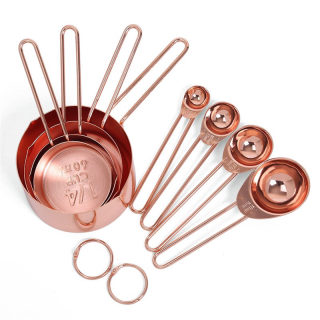Rose Gold Stainless Steel Measuring Cups & Spoons Set | 8-Piece Baking Set