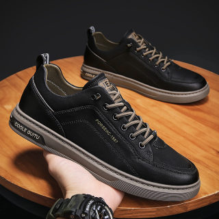 Men's Casual Leather Shoes | Thick-Sole White Sneakers 3
