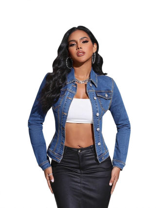 Vintage Street Style Women's Denim Jacket | Turn-Down Collar 6