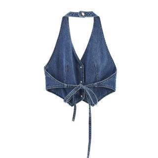 Denim Halter Vest & Mini Skirt Set | Women's V-Neck 3