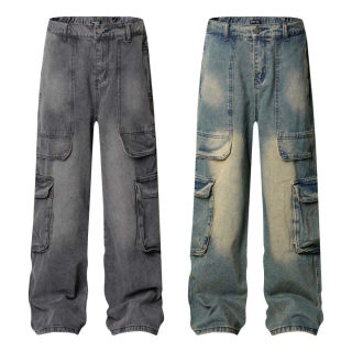 Unisex Washed Vintage Multi-Pocket Denim Work Pants 5