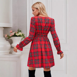Deep V-Neck Waist-Cinched Dress 2