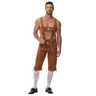 German Oktoberfest Costume Set | Plaid Shirt & Suspender Pants 3