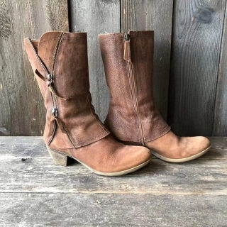Side Zipper Chunky Heel Mid-Calf Boots | Women's Retro Round Toe 2