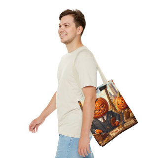 Pumpkin Head Businessmen Tote Bag | Halloween Pumpkin City Illustration 41