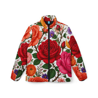 Vintage Rose Floral Puffer Jacket | All-Over Print 2