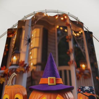 Jack-o'-Lantern Pumpkin Porch Halloween Shower Curtain | Spooky Fall Decor 3