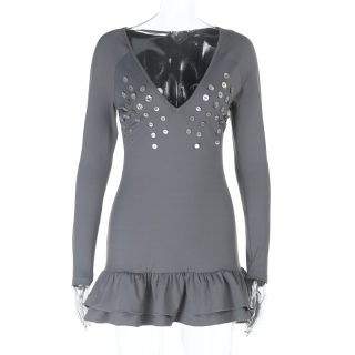 Sexy Vacation Long Sleeve V-Neck Mini Dress 6