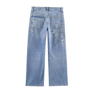 Street Heart-Shaped Ripped Straight Leg Jeans 2