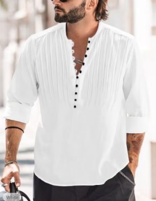 Men's Cotton-Linen Casual Shirt with Stand Collar 6