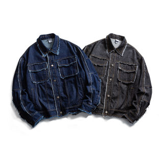 Washed Raw Edge Casual Denim Jacket | Men's & Couples 5