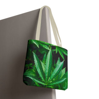 Green Cannabis Leaf Tote Bag | All-Over Print Hemp Plant Design 111