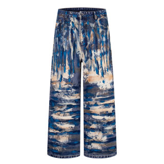 Color Block Graffiti Print Oversized Straight Leg Pants