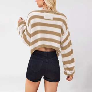 Hooded Striped Loose Short Knit Sweater 3