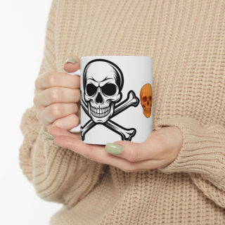Orange Skull with Crossbones Mug | Pirate Skull Coffee Cup
