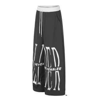 Wide-Leg Pants with Contrast Waistband and Letter Print 2