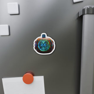 Neon Cyber Skull Pumpkin Die-Cut Magnet | Halloween Techpunk Sticker Magnet 3