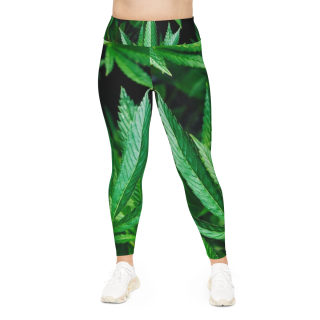 Green Cannabis Leaf Leggings, Plus Size | All-Over Print 3
