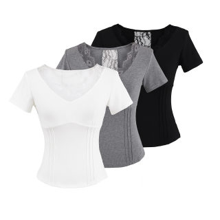 Lace Patchwork V-Neck Short Sleeve T-Shirt