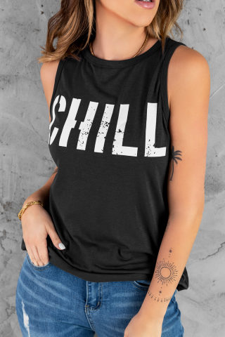 Black 'CHILL' Graphic Print Tank Top for Women 4