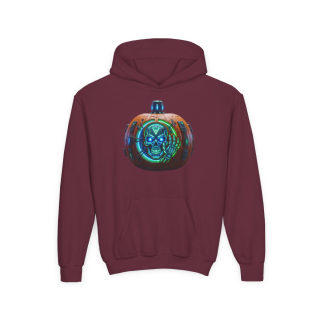 Glowing Cyber Pumpkin Kids Hoodie 17
