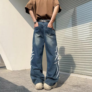 Printed Wide Leg Gradient Denim Floor Pants | Loose Straight Leg 3