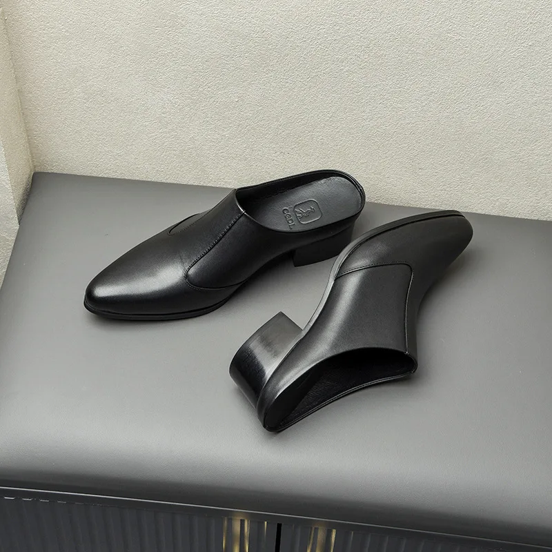 Men's Patent Leather Business Sandals | Handmade Genuine Leather, 5cm Heel 4