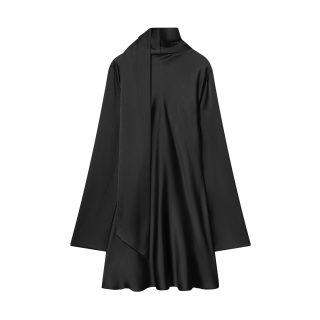 Silk Textured Scarf-Collar Dress | Women's