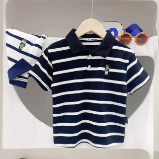 Girls' turn-down collar T-shirt — striped kids' top 3