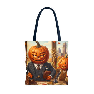 Pumpkin Head Businessmen Tote Bag | Halloween Pumpkin City Illustration 15