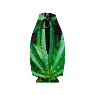 Marijuana leaf zip-up bottle cooler sleeve | botanical drink holder 2