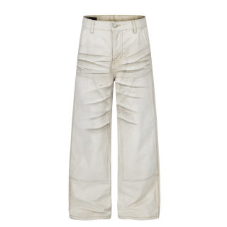 Distressed Washed Loose Denim Pants | White 6