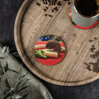 Mouse Eating Cheese Coaster | Round Cork-Backed Drink Coaster, Cute Rodent Photo 5