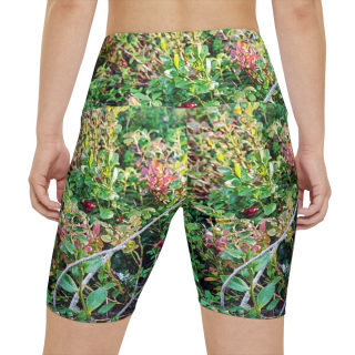 Wild Cranberry Bush Women's Workout Shorts | Nature Botanical Print 4