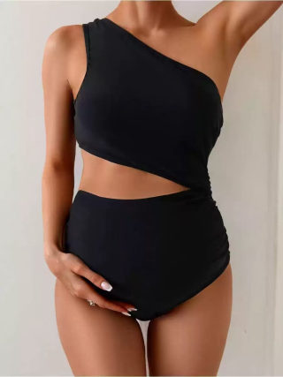 Solid Color one-piece swimsuit (off-shoulder) 6