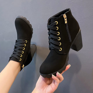 Women's Chunky Heel Buckle Martin Boots | Round Toe