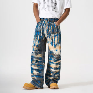 Color Block Graffiti Print Oversized Straight Leg Pants 3