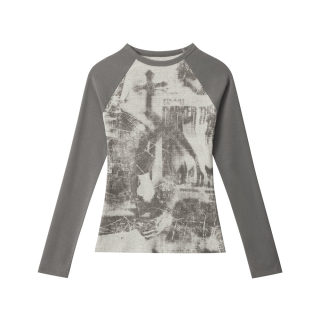 Printed Wide Sleeve Fitted Crop Top | Long Sleeve Cityscape Print 6
