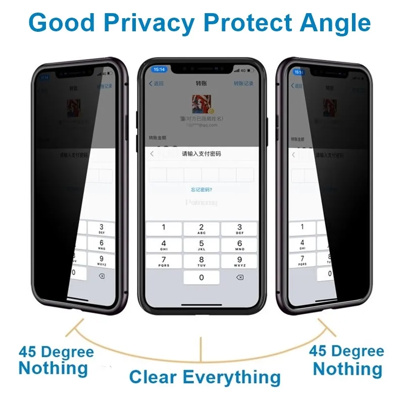 Magnetic Tempered Glass Privacy Phone Case | Anti-Spy 360° Metal Cover 3