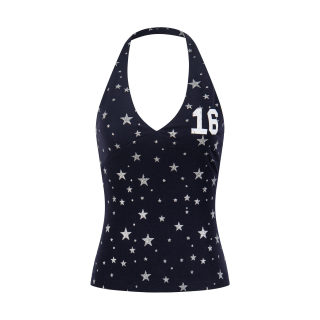V-Neck Star Camo Digital Print Crop Top | Fitted Slimming 3