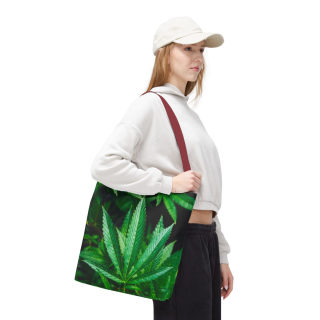 Green Cannabis Leaf Tote Bag | All-Over Print Hemp Plant Design 65
